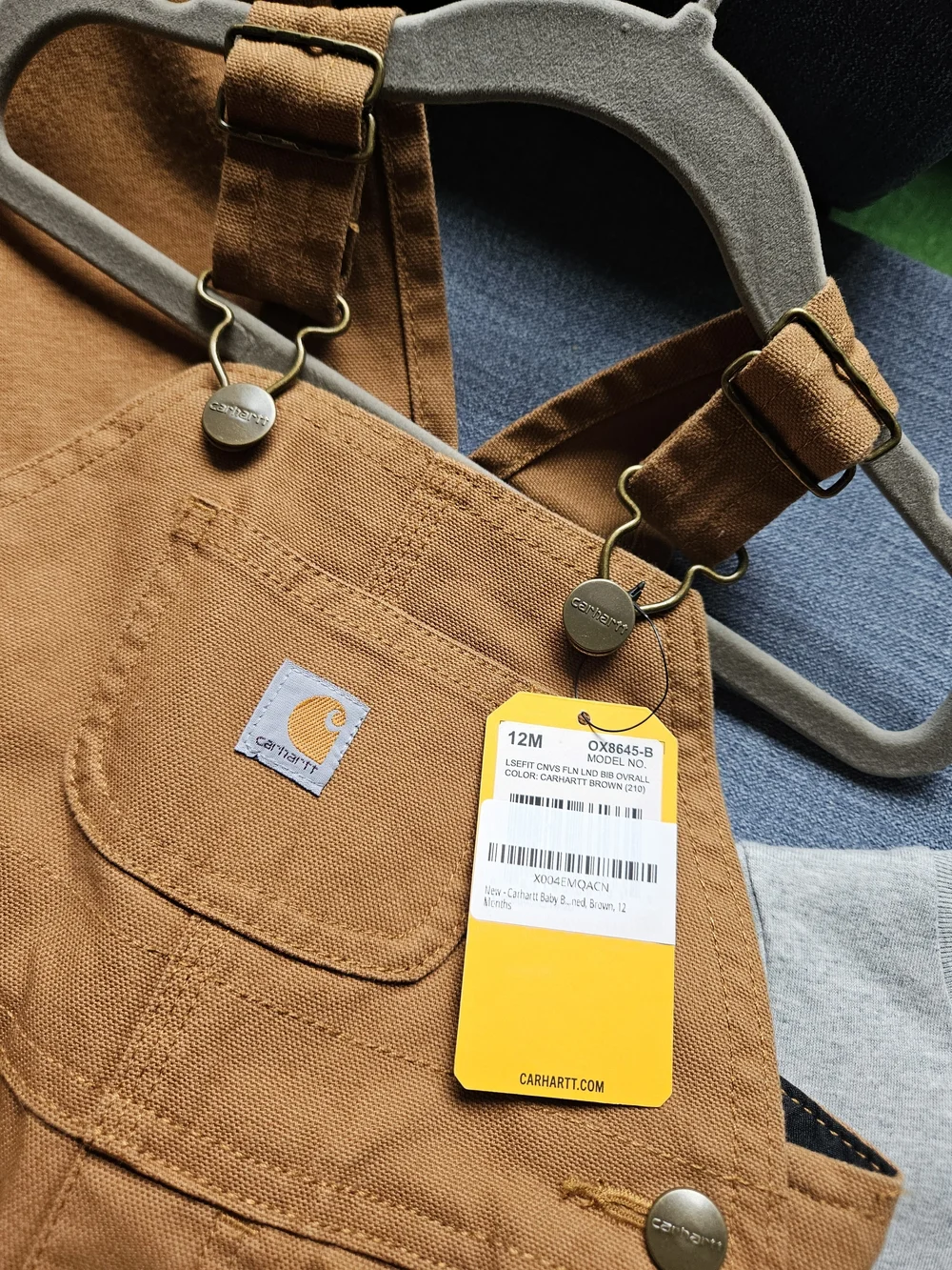 Carhartt 12 Month Boys Hooded Sweatshirt Onesie, Bib Overall & Gray Bodysuit Set